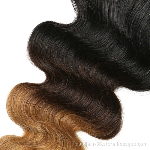 Adorable wholesale body wave straight remy indian human hair three tone 4*4 lace closure for wigs color T1b-4-27